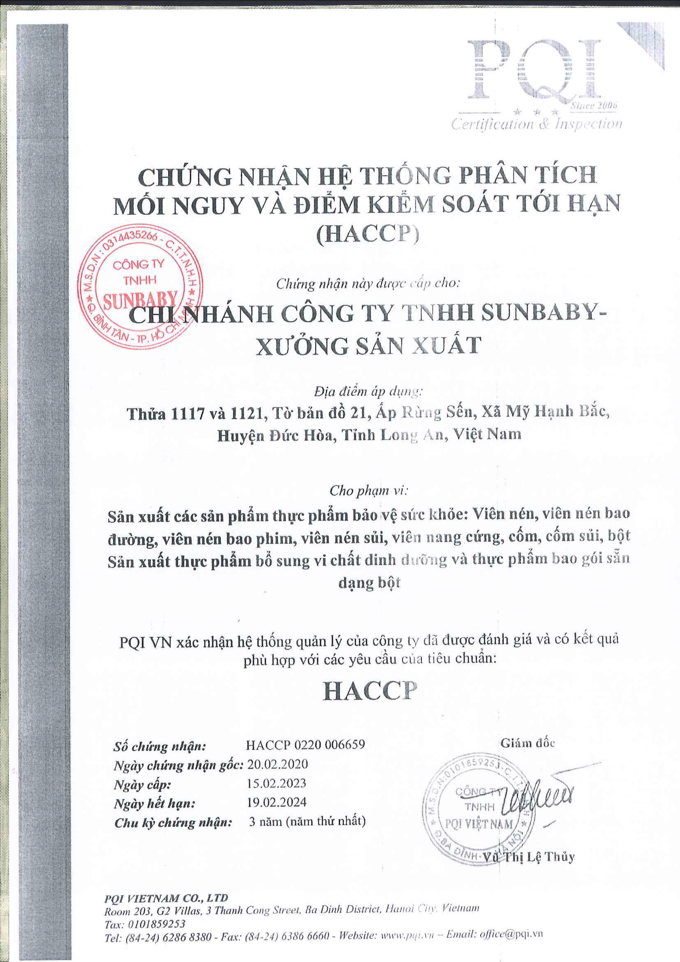 Chung nhan HACCP 1